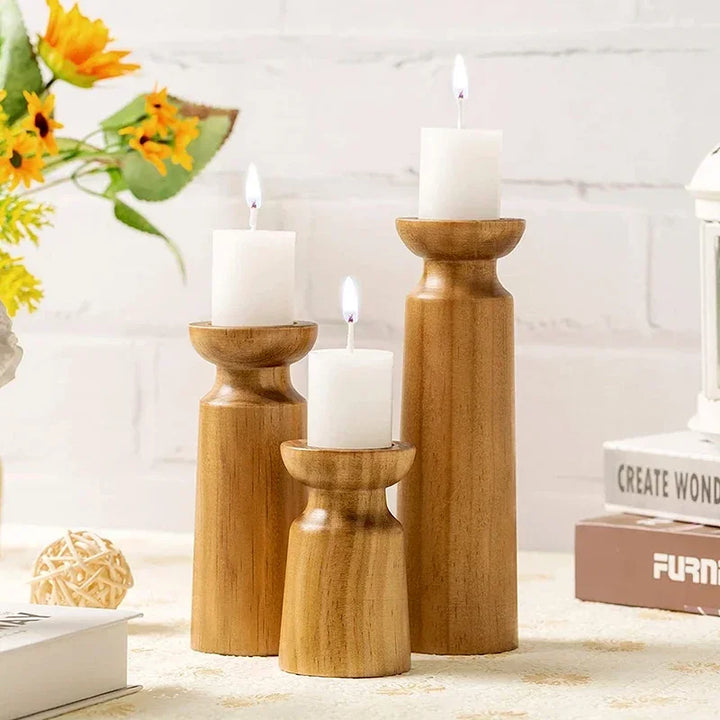 Natural Grain Wooden Candle Holders