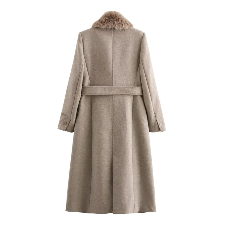 Belted Faux Fur Trim Coat