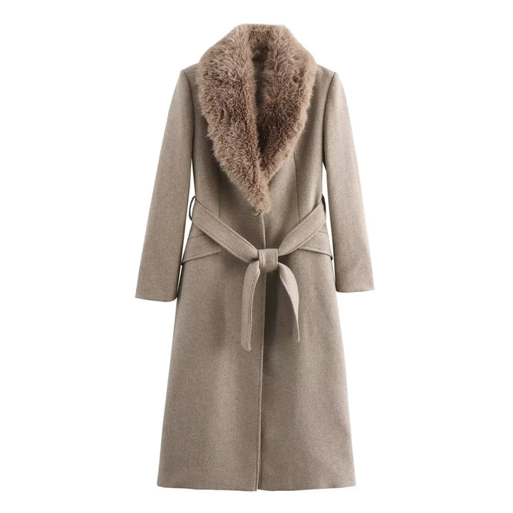 Belted Faux Fur Trim Coat