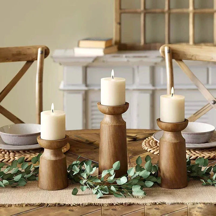 Natural Grain Wooden Candle Holders