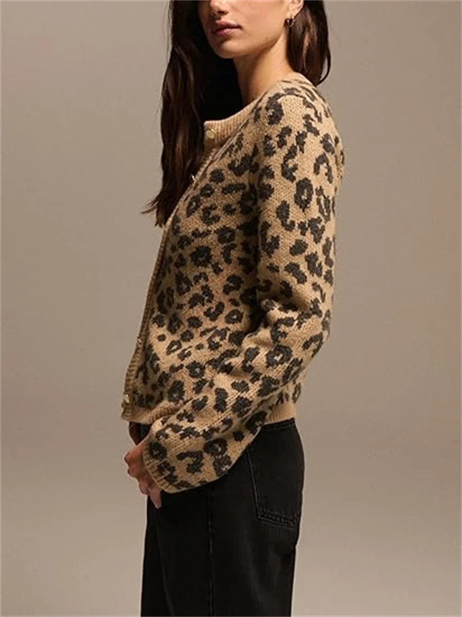 Leopard Loose Knitted Cardigan