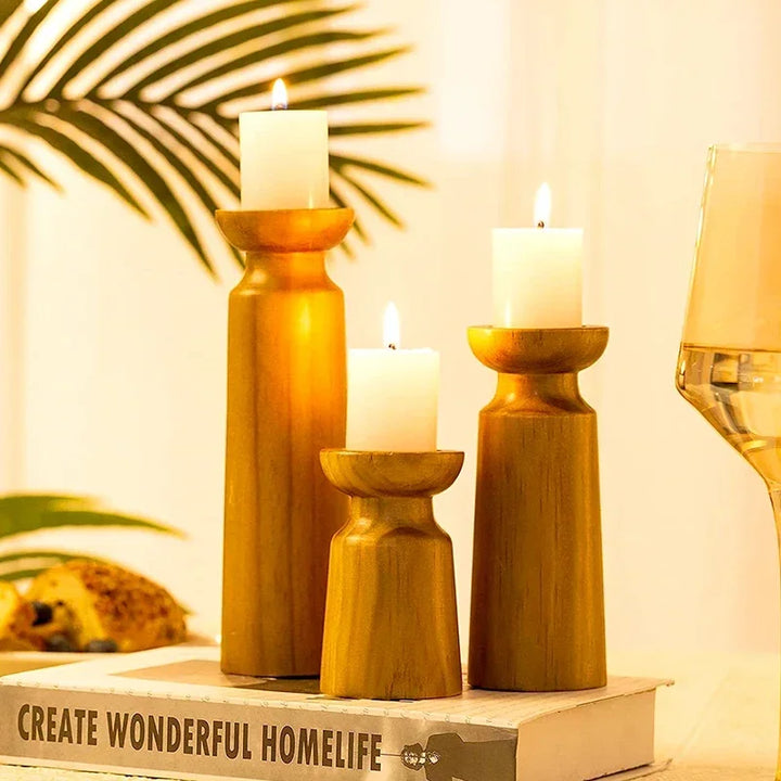 Natural Grain Wooden Candle Holders