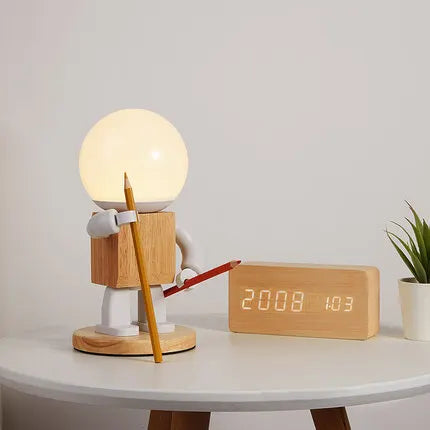 Wooden Robot Desk Lamp