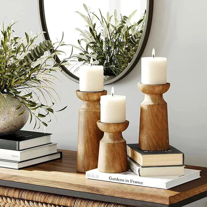 Natural Grain Wooden Candle Holders